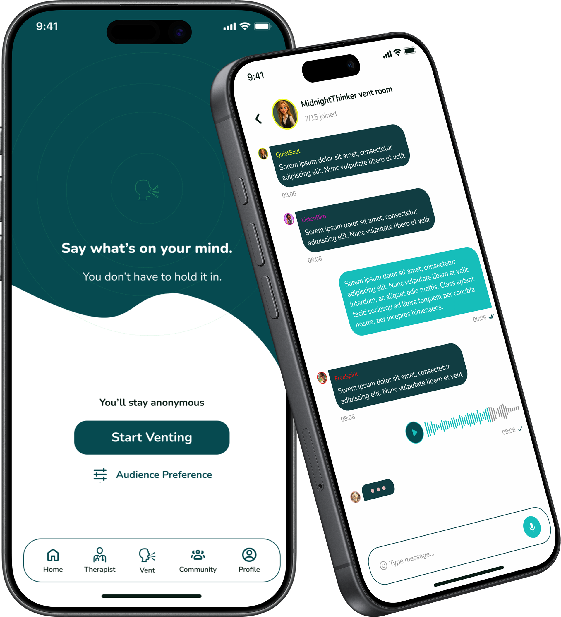 Speakapp Vent Room screens